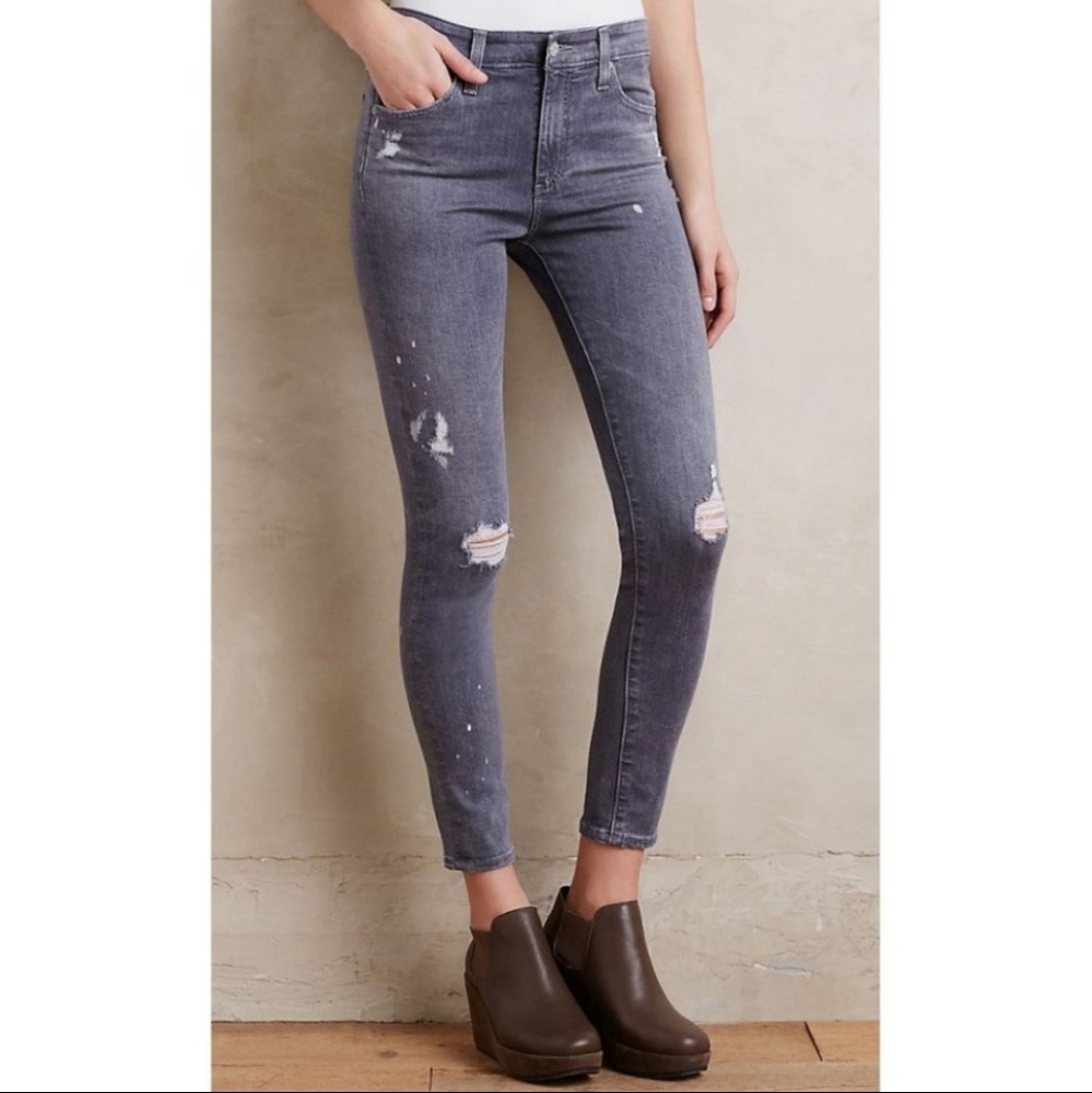 AG Adriano Goldschmied Farrah Skinny Crop Moonstone Ripped Jean Size 29
